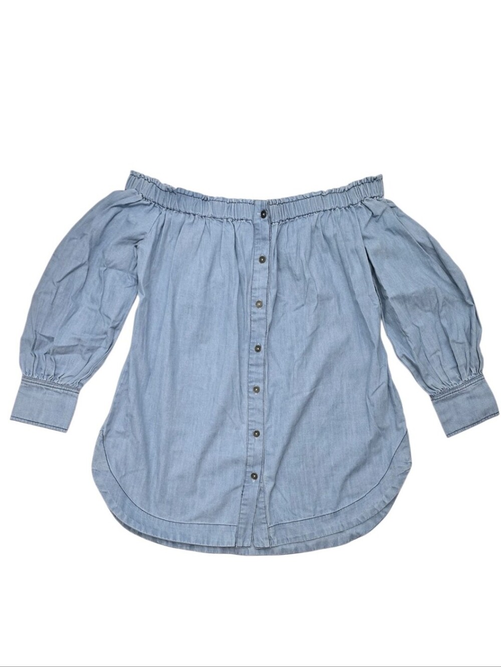 Free People 100% Cotton Chambray Top S Off Shoulder Boho Oversized Button Up